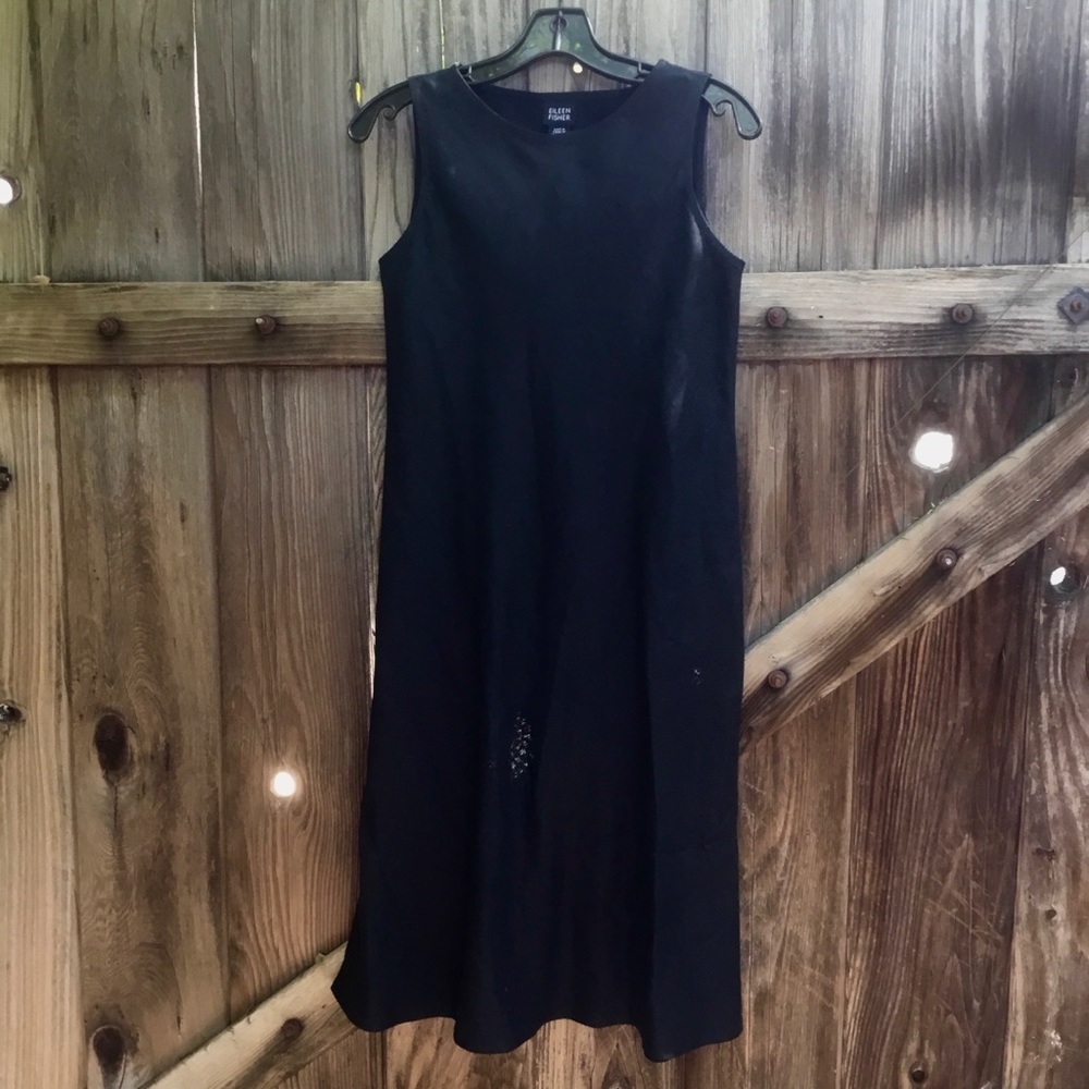 Eileen Fisher black linen A line tank dress XS